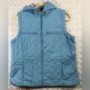 Sigrid Olson Womens Lite Blue Hooded Quilted Vest